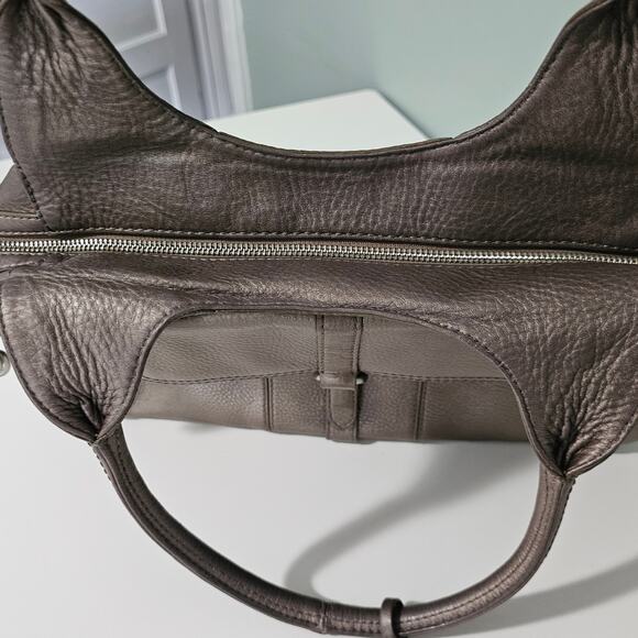 Cole Hann Pebbled Leather Bronze Pewter Shoulder Bag - Picture 6 of 10
